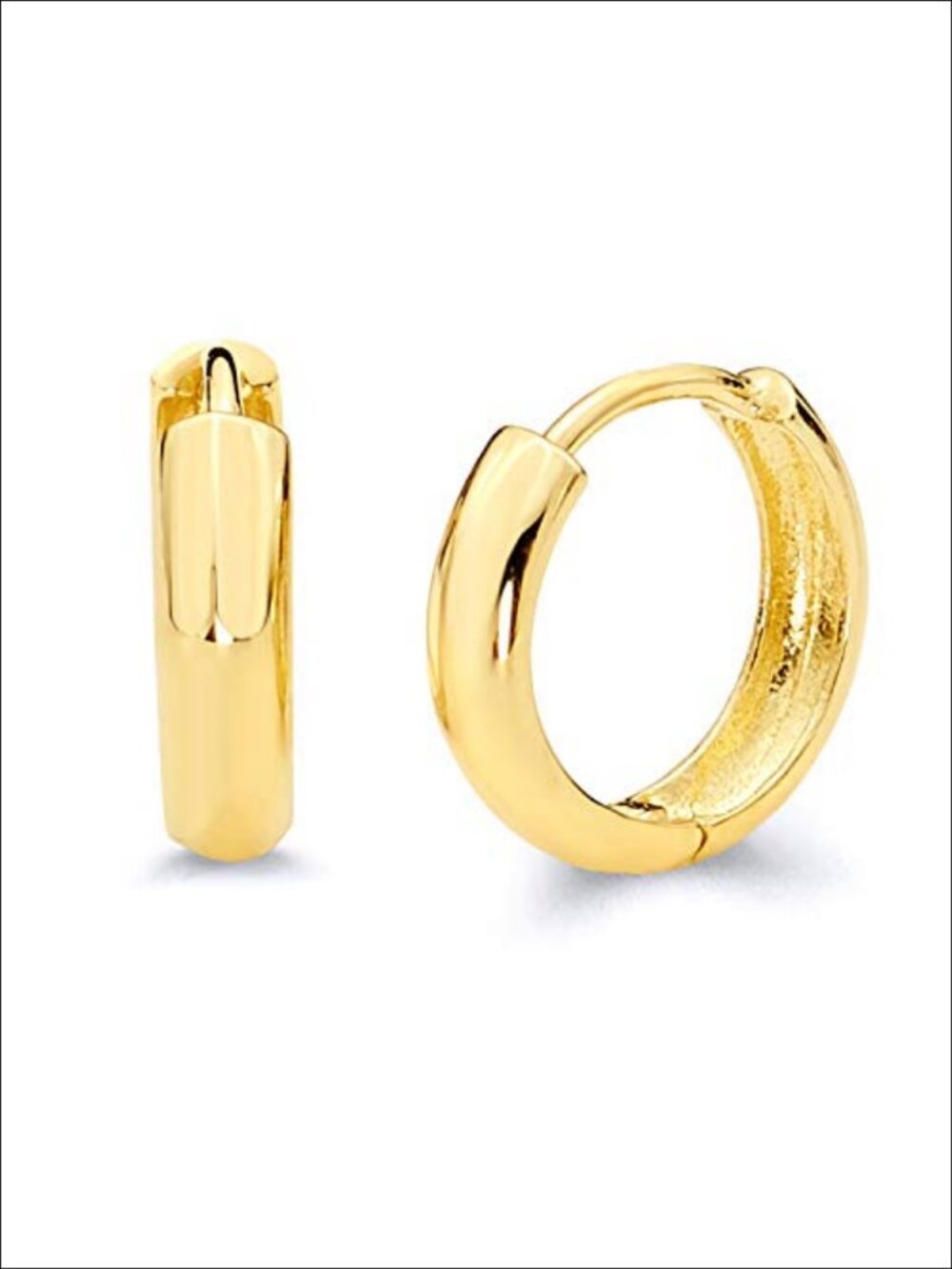 14k Real Gold 3mm Huggie Earrings Hinged Notched Post